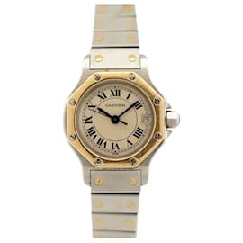 Cartier-VINTAGE CARTIER SANTOS OCTAGONAL 187903 GOLD & STEEL 25 MM QUARTZ WATCH-Silvery