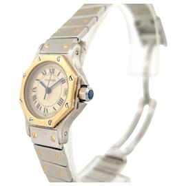 Cartier-VINTAGE CARTIER SANTOS OCTAGONAL 187903 GOLD & STEEL 25 MM QUARTZ WATCH-Silvery