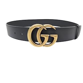 Gucci-CINTURÃO GUCCI NOVO FIVELA LOGO GG MARMONT 397660 COURO PRETO 95-Preto
