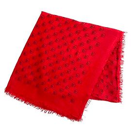 Sciarpa Gucci rossa in seta e cotone con motivo skull GG Rosso