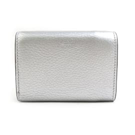 Fendi-Fendi Tri-fold Wallet in Silver Leather-Silvery