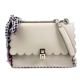 Fendi-Fendi Light Gray Leather and Silk Handbag-Grey