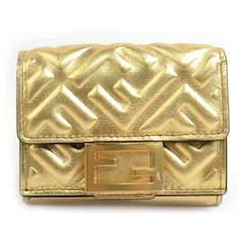 Fendi-Fendi Gold Leather Tri-fold Wallet-Golden