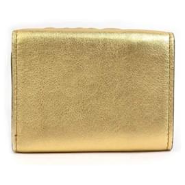 Fendi-Fendi Gold Leather Tri-fold Wallet-Golden