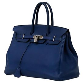 Hermès Birkin 35 em couro Togo azul com ferragens em paládio Azul