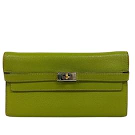 Hermès-Portefeuille Long Hermes Kelly en Vert-Vert