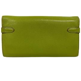 Hermès-Portefeuille Long Hermes Kelly en Vert-Vert