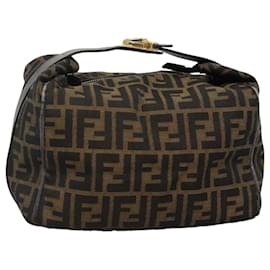 Fendi-FENDI Zucca Canvas Hand Bag Brown Black gold Auth 114917-Brown,Black,Golden