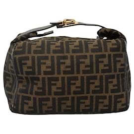 Fendi-FENDI Zucca Canvas Hand Bag Brown Black gold Auth 114917-Brown,Black,Golden