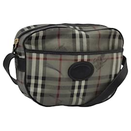 Autre Marque-Burberrys Nova Check Shoulder Bag PVC Leather Gray Gold Auth BD032-Brown,Golden