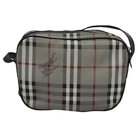 Autre Marque-Burberrys Nova Check Shoulder Bag PVC Leather Gray Gold Auth BD032-Brown,Golden