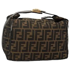 Fendi-FENDI Zucca Canvas Hand Bag Brown Black gold Auth 114991-Brown,Black,Golden