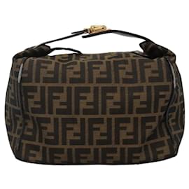 Fendi-FENDI Zucca Canvas Hand Bag Brown Black gold Auth 114991-Brown,Black,Golden