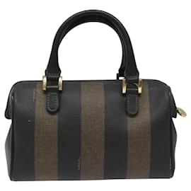 Fendi-FENDI Mini Sac à Main en Toile Pécan Marron Noir Or Auth am7752-Marron,Noir,Doré