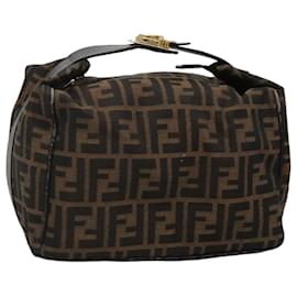 Fendi-FENDI Zucca Canvas Hand Bag Brown Black gold Auth 114943-Brown,Black,Golden