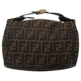 Fendi-FENDI Zucca Canvas Hand Bag Brown Black gold Auth 114943-Brown,Black,Golden