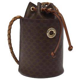 Céline Bolsa de ombro em lona Macadam CELINE em couro PVC marrom Auth 113406 Marrom