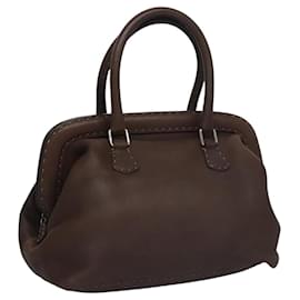 Fendi-FENDI Celeria Hand Bag Leather Brown Silver Auth kk447-Brown,Silvery