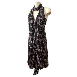 Autre Marque Silk Logo Chain Pattern V Neck Dress Other