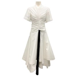 Salvatore Ferragamo Robe cocktail midi en coton à manches courtes avec détails à franges Ferragamo blanche / noire 2024 Blanc