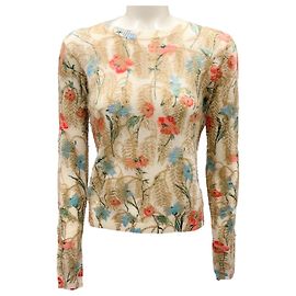 Pull en cachemire tricoté à motifs floraux multicolores beige Christian Dior Multicolore