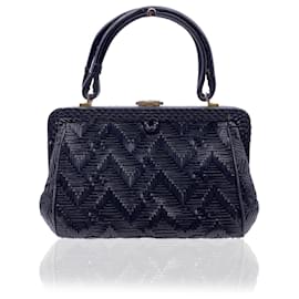 Autre Marque-Vintage Black Woven Leather Doctor Bag Handbag Satchel-Other