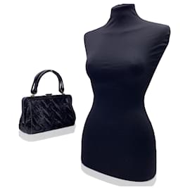 Autre Marque-Vintage Black Woven Leather Doctor Bag Handbag Satchel-Other