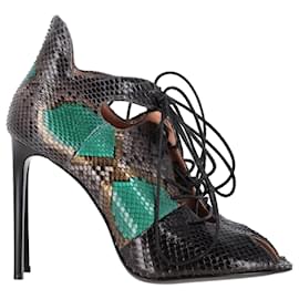 Roland Mouret-Roland Mouret Snake Print Lace Up Sandals in Green Leather-Green,Olive green