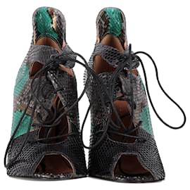 Roland Mouret-Roland Mouret Snake Print Lace Up Sandals in Green Leather-Green,Olive green
