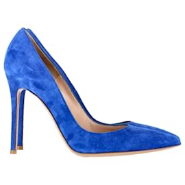 Gianvito Rossi-Gianvito Rossi Pointed Toe Pumps in Blue Suede -Blue