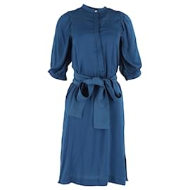 Autre Marque-Heidi Merrick Chambray Mason Short Dress in Blue Linen-Blue