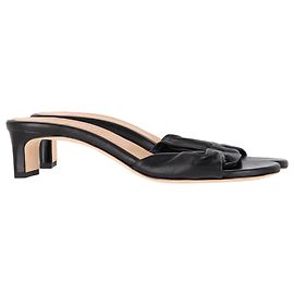 Autre Marque Dear Frances Twisted Slide Sandals in Black Leather Black