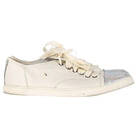 Baskets à bout en cuir blanc effet serpent Lanvin Blanc Écru