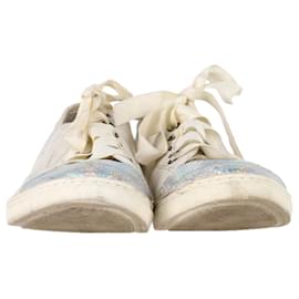 Lanvin- Lanvin Snakeskin-Effect Cap Toe Sneakers in White Leather-White,Cream