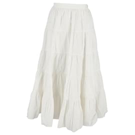 Ulla Johnson- Ulla Johnson Tiered Midi Skirt in White Cotton-White,Cream