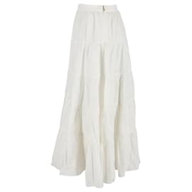 Ulla Johnson- Ulla Johnson Tiered Midi Skirt in White Cotton-White,Cream
