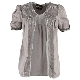 Autre Marque Cardigan à manches courtes avec accent en crochet Pyrus en soie et coton gris Gris