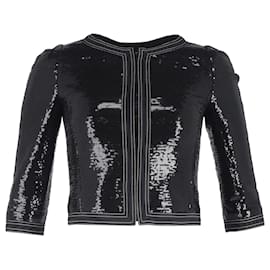 Chanel-Chanel Zipped Sequined Cropped Blazer in Black Polyester-Black