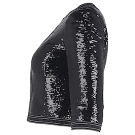 Chanel-Chanel Zipped Sequined Cropped Blazer in Black Polyester-Black