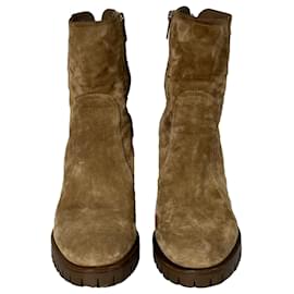 Gianvito Rossi-Bottines à zip Gianvito Rossi Timber en daim marron-Marron,Rouge