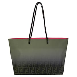 Fendi-Fendi Zucca Leather Tote Bag-Brown,Pink