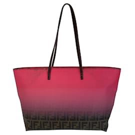 Fendi-Fendi Zucca Leather Tote Bag-Brown,Pink