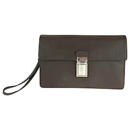 Prada-Prada Saffiano Leather Clutch-Brown