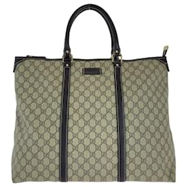 Gucci-Bolsa tote de couro em lona GG Supreme da Gucci-Marrom,Bege