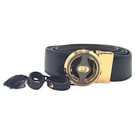 Alfred Dunhill-Dunhill Black Gold Leather Belt-Black,Golden