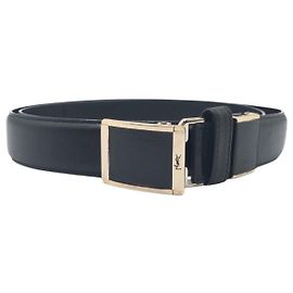 Cinto de couro preto e prata vintage Yves Saint Laurent Preto Prata