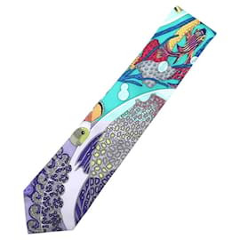 Hermès-Hermes Tropical Silk Tie Unisex-Blue,Turquoise