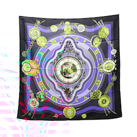 Hermès-Hermes Carré 90 Parmi les fleurs je compte heures Scarf-Black,Multiple colors