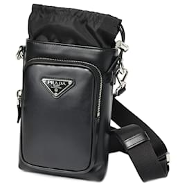Prada-Prada Leather Smartphone Case Shoulder Pouch-Black