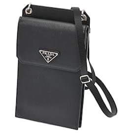 Prada-Prada Saffiano Leather Smartphone Case Shoulder Pouch-Black